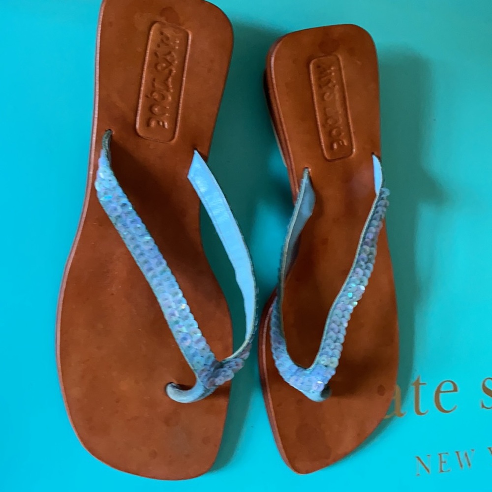 Mystique Turquoise Sequin Flip Flop Sandals 7